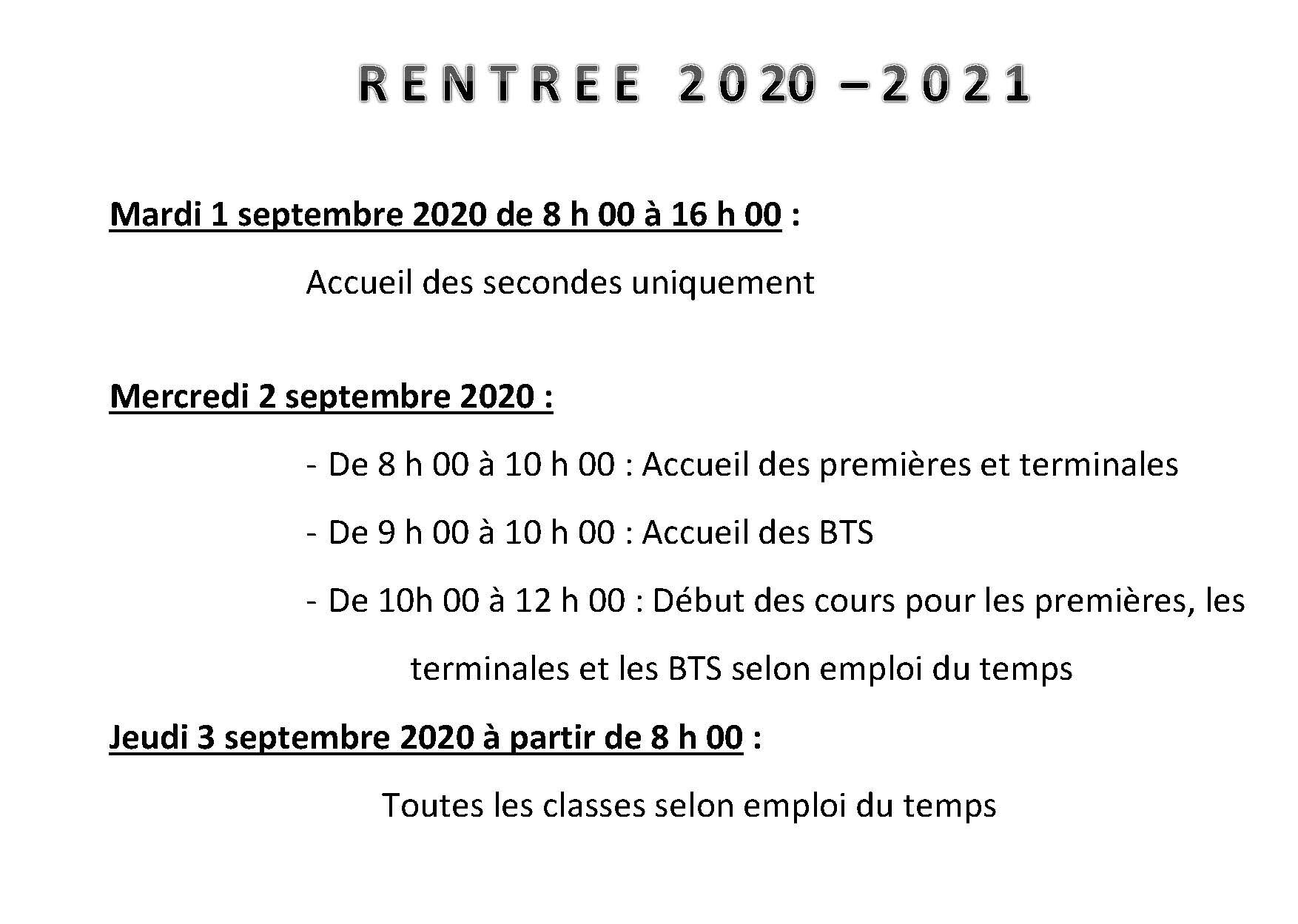 Rentree Scolaire 2020 2021 Informations Actualites Lycee La Pleiade